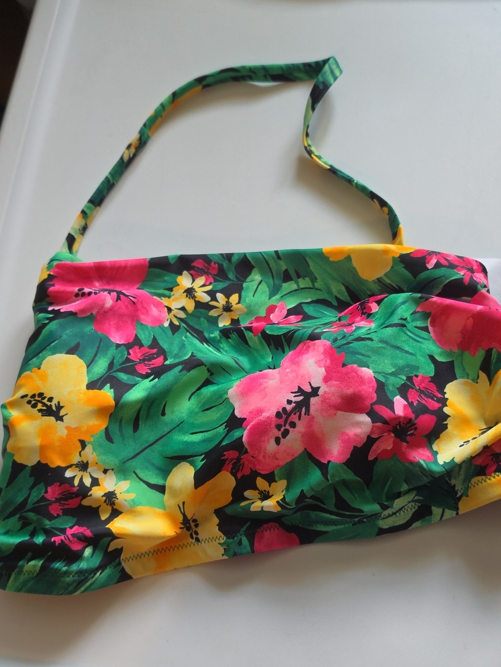 Old Navy Tropical Floral Bandeau Bikini Top in Green, Pink & Yellow NWT